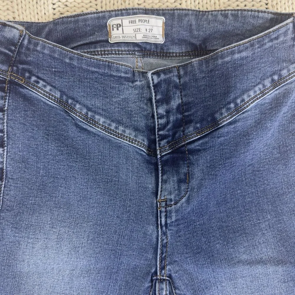Free People Flare Bell Bottom Jeans Women’s 27 Blue Stretch Mid Rise Boho